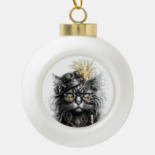 Fantastische Steampunk-Katze Keramik Kugel-Ornament