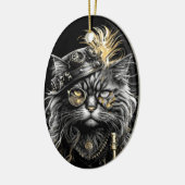 Fantastische Steampunk-Katze Keramik Ornament (Links)