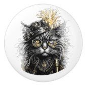 Fantastische Steampunk-Katze Keramikknauf (Vorderseite)