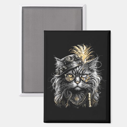 Fantastische Steampunk-Katze  Magnet (Vorderseite/Rückseite)