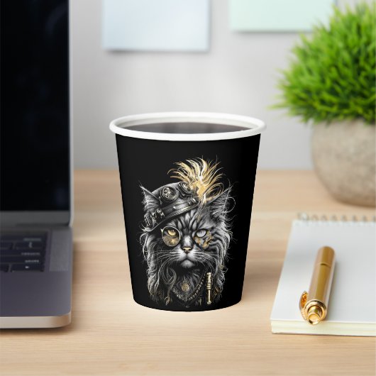 Fantastische Steampunk-Katze Pappbecher (InSitu)