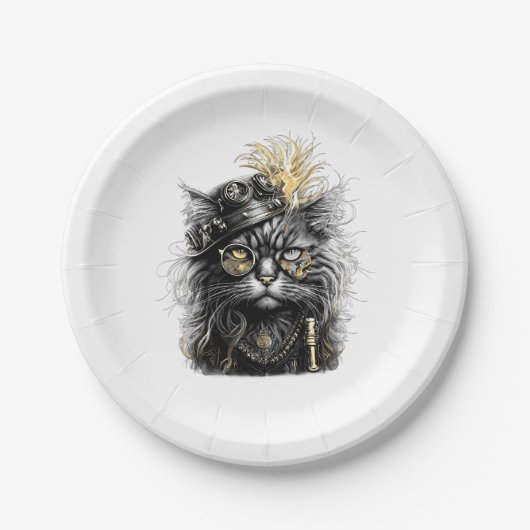 Fantastische Steampunk-Katze Pappteller (Vorderseite)