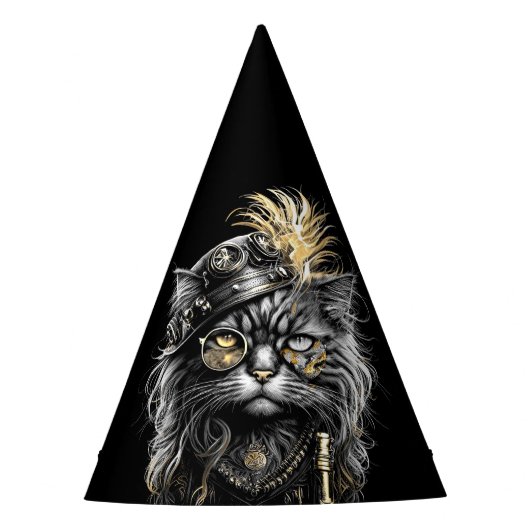 Fantastische Steampunk-Katze Partyhütchen (Vorderseite)