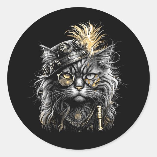 Fantastische Steampunk-Katze  Runder Aufkleber (Vorderseite)