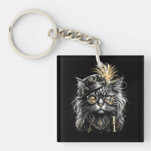 Fantastische Steampunk-Katze  Schlüsselanhänger