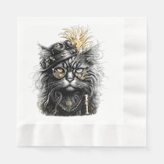 Fantastische Steampunk-Katze  Serviette (Vorderseite)