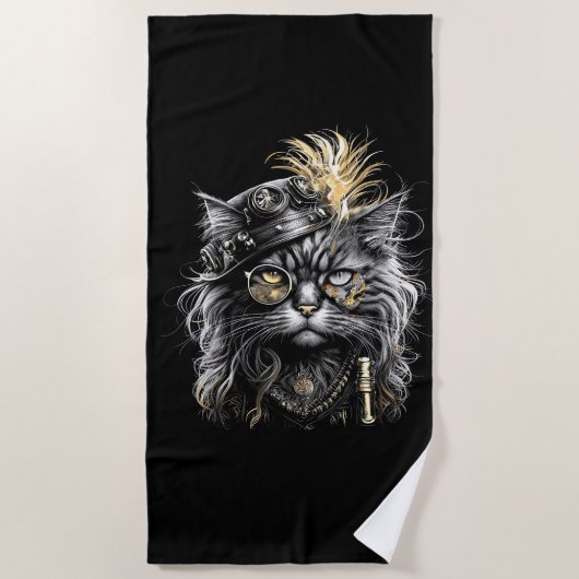 Fantastische Steampunk-Katze  Strandtuch (Vorderseite)