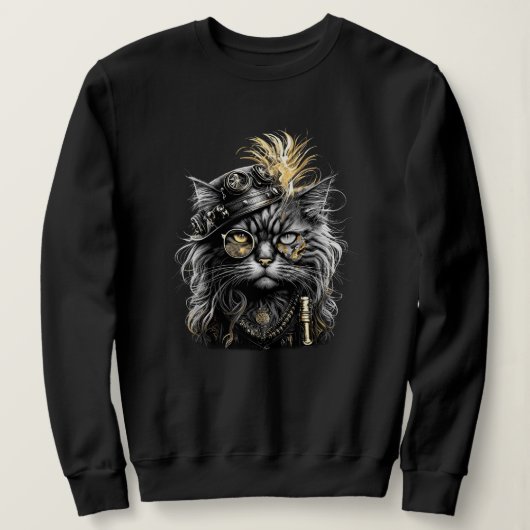 Fantastische Steampunk-Katze  Sweatshirt (Design vorne)