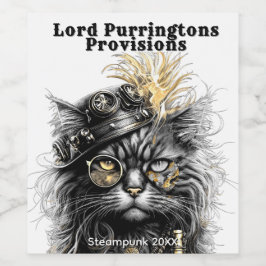 Fantastische Steampunk-Katze  Weinetikett