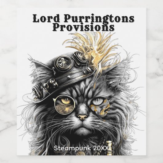 Fantastische Steampunk-Katze Weinetikett (Einzelnes Label)