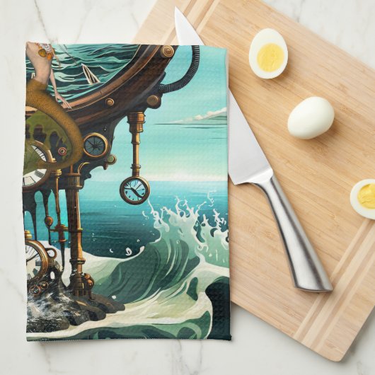 Fantastische Steampunkuhr Geschirrtuch (Viertel Falte)