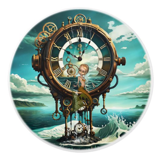 Fantastische Steampunkuhr Keramikknauf (Vorderseite)