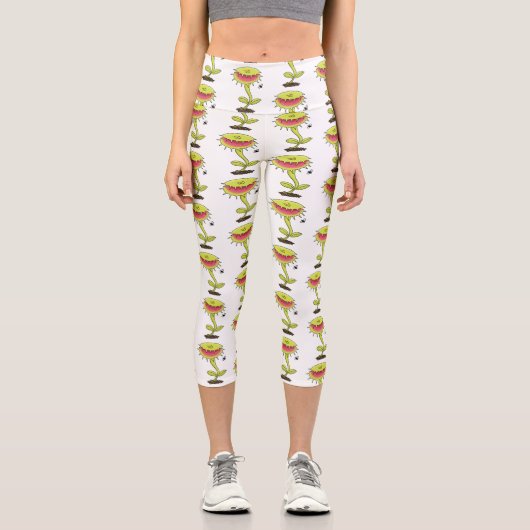 Fantastische Venus Fliegenfalle Pflanze Cartoon Capri Leggings (Vorderseite)