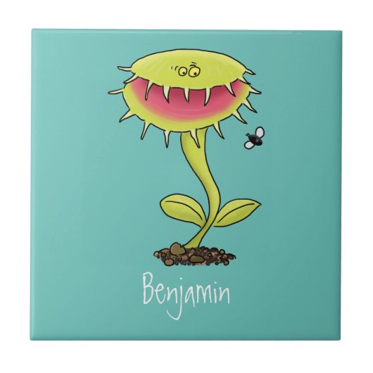 Fantastische Venus Fliegenfalle Pflanze Cartoon Fliese (Vorderseite)