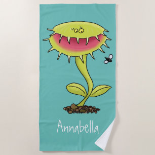 Fantastische Venus Fliegenfalle Pflanze Cartoon Strandtuch