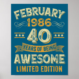 Fantastische Vintage Februar 1986 40. Geburtstag Poster