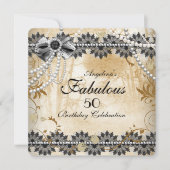 Fantastische Vintage schwarze Creme Beige Lace Flo Einladung (Vorderseite)