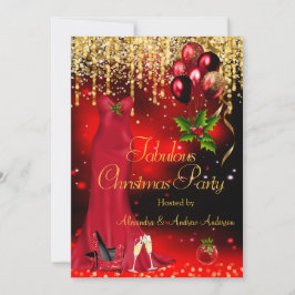 Fantastische Weihnachtsfeier Roter Glitzer Gold Einladung