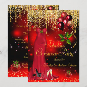 Fantastische Weihnachtsfeier Roter Glitzer Gold Einladung