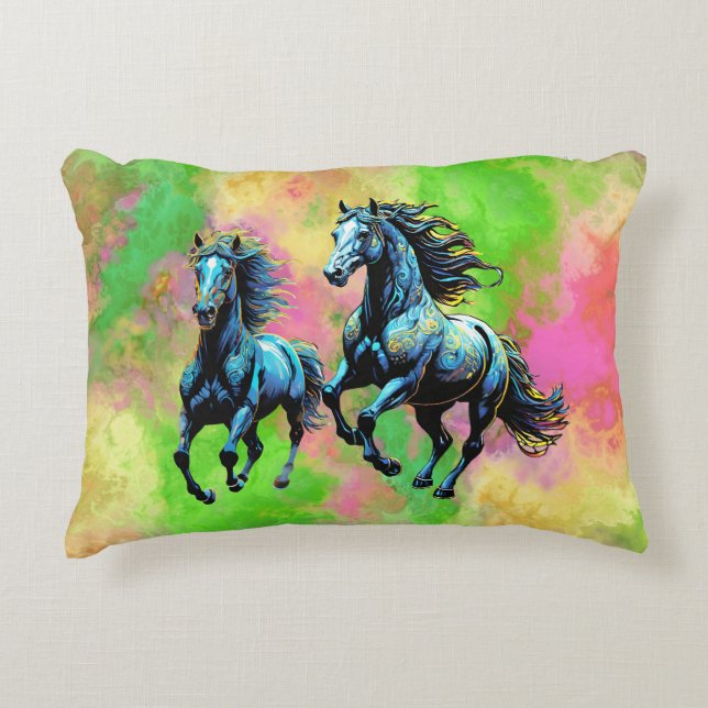 Fantastische zwei galoppierende Pferde Dekokissen (Vorderseite)