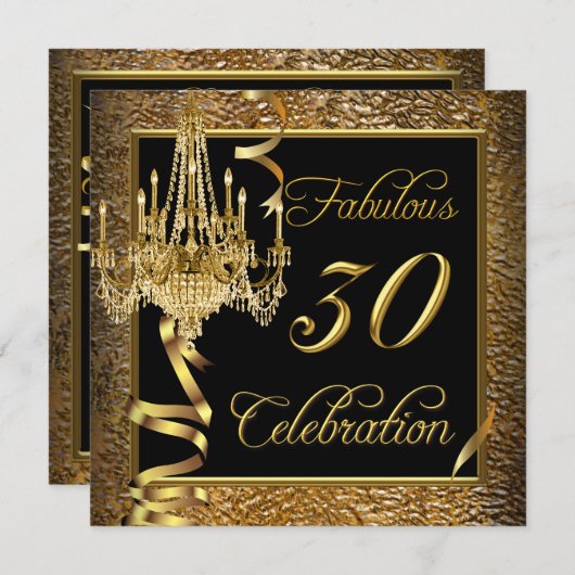 Fantastischer 30 Celebration Gold Schwarzer Kronle Einladung (Vorne/Hinten)