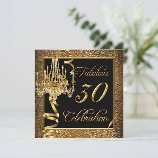 Fantastischer 30 Celebration Gold Schwarzer Kronle Einladung (Stehend Vorderseite)