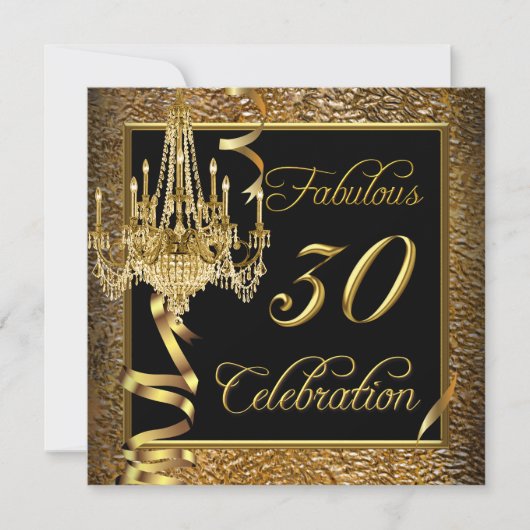 Fantastischer 30 Celebration Gold Schwarzer Kronle Einladung (Vorderseite)