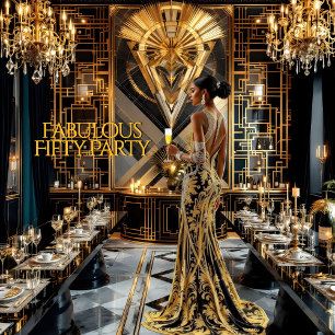 Fantastischer 50. Art Deko Woman African American Einladung