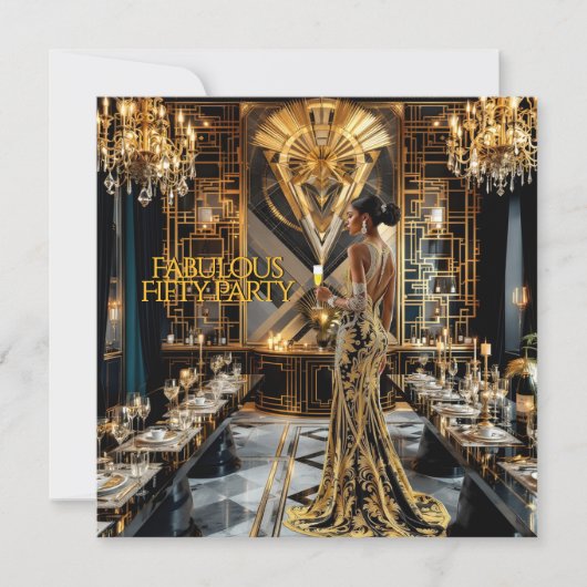 Fantastischer 50. Art Deko Woman African American Einladung (Vorderseite)