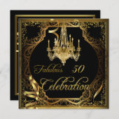 Fantastischer 50 Celebration Gold Schwarzer Kronle Einladung (Vorne/Hinten)