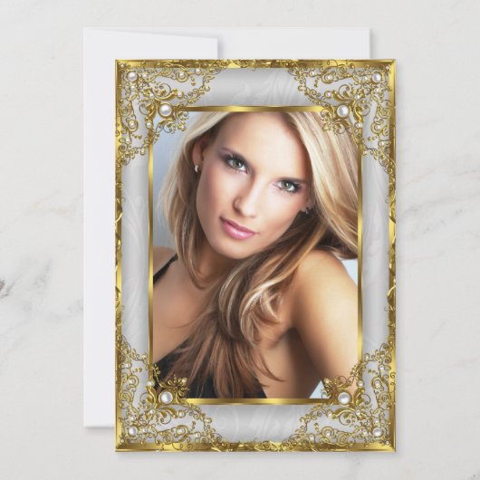 Fantastischer 50 Foto Gold Grau Silber Pearl Gebur Einladung (Rückseite)