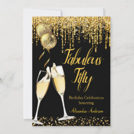 Fantastischer 50-Geburtstag-Glitzer Gold Champagne Einladung