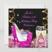 Fantastischer 50. Hot Pink Glitzer High Heel Gebur Einladung (Vorderseite)