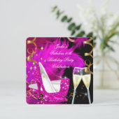 Fantastischer 50. Hot Pink Glitzer High Heel Gebur Einladung (Stehend Vorderseite)