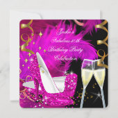 Fantastischer 50. Hot Pink Glitzer High Heel Gebur Einladung (Vorderseite)
