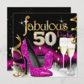 Fantastischer 50. Party Glitzer Hot Pink Champagne Einladung (Vorne/Hinten)
