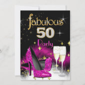 Fantastischer 50. Party Glitzer Hot Pink Champagne Einladung (Vorderseite)