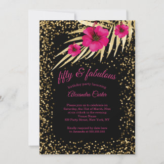 Fantastischer 50 Pink Black Gold Sparkle Geburtsta Einladung