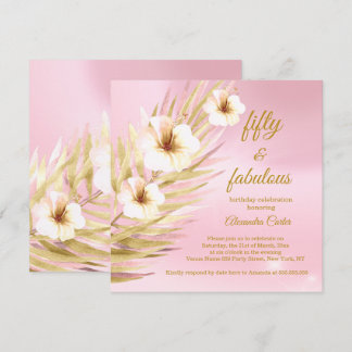 Fantastischer 50. Pink Gold Weißer Blumengeburt Einladung