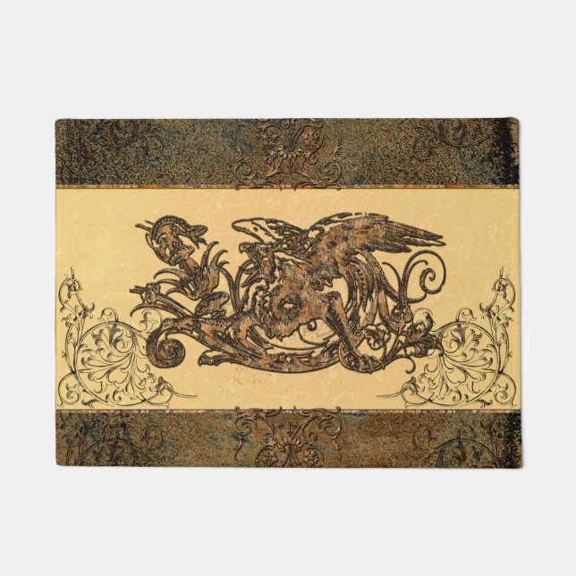 Fantastischer Drache gemacht vom rostigen Metall Fußmatte (Vorderseite)