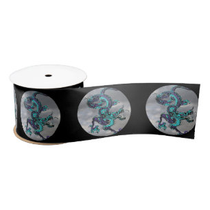 Fantastischer Dragon Lila und blau v7 Satinband