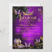 Fantastischer Geburtstag lila Goldschwarzer Schmet Einladung (Vorderseite)