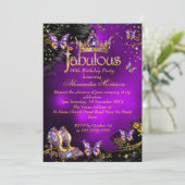Fantastischer Geburtstag lila Goldschwarzer Schmet Einladung (Stehend Vorderseite)
