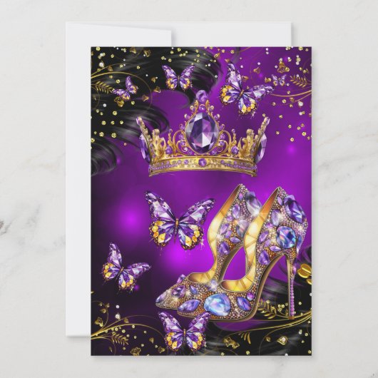 Fantastischer Geburtstag lila Goldschwarzer Schmet Einladung (Rückseite)