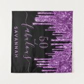 Fantastischer Geburtstag schwarzer lila Glitzer el Wandteppich (Vorderseite (Horizontal))