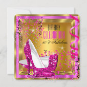 Fantastischer Glitzer Pink High Heels Gold Geburts Einladung (Vorderseite)