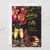 Fantastischer Glitzer Red Gold Heelse Champagner Einladung (Vorderseite)