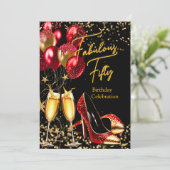 Fantastischer Glitzer Red Gold Heelse Champagner Einladung (Stehend Vorderseite)