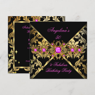 Fantastischer Hot Pink Gold Black Damask Einladung