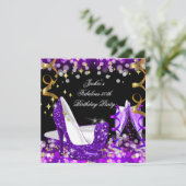 Fantastischer Lila Glitzer High Heel 50. Geburtsta Einladung (Stehend Vorderseite)